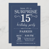 サプライズ15th誕生日招待状ブルー 招待状 (正面/裏面)