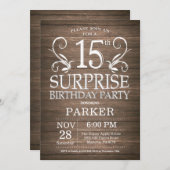 サプライズ15th誕生日招待状素朴ウッド 招待状 (正面/裏面)