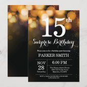 サプライズ15th誕生日招待状金ゴールドグリッター 招待状 (正面/裏面)
