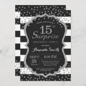 サプライズ15th誕生日招待状。シルバーグリッター 招待状 (正面/裏面)