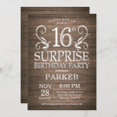 サプライズ16歳の誕生日招待状 ラスティックウッド 招待状 (正面/裏面)