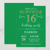 サプライズ16歳の誕生日招待状 緑と金 招待状 (正面/裏面)
