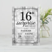 サプライズ16歳誕生日招待状 シルバーグリッター 招待状 (スタンド正面)