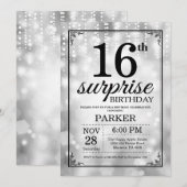 サプライズ16歳誕生日招待状 シルバーグリッター 招待状 (正面/裏面)