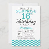 サプライズ16歳誕生日招待状 ティール チェック 招待状 (正面)