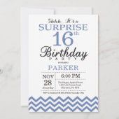 サプライズ16歳誕生日 ブルーシェブロン 招待状 (正面)