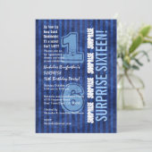 サプライズ16番目の誕生日ブルーストライプW554 招待状 (スタンド正面)