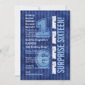 サプライズ16番目の誕生日ブルーストライプW554 招待状 (正面)