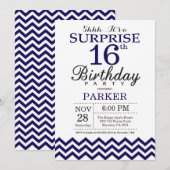 サプライズ16誕生日ネービーブルーシェブロン 招待状 (正面/裏面)