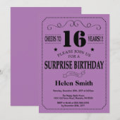 サプライズ16誕生日ブラック&パープル 招待状 (正面/裏面)