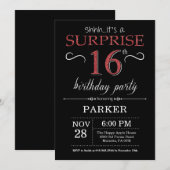 サプライズ16誕生日招待状ブラック&レッド 招待状 (正面/裏面)