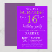 サプライズ16誕生日招待状紫と金ゴールド 招待状 (正面/裏面)