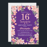 サプライズ16th誕生日ピンクフローラフラワーズパープル 招待状<br><div class="desc">サプライズ16誕生日ピンクフローラフラワーズパープルバイオレット誕生日招待状さらにカスタマイズするには、「クリック カスタマイズ   」ボタンをクリックし、デザインツールを使用してこのテンプレートを変更してください。</div>