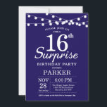 サプライズ16th誕生日招待状ネイビーブルー 招待状<br><div class="desc">驚きの16番目の誕生日招待状とストリングライト。ネイビーブルー背景。子供の誕生日。男の子または女の子Bday招待状。第15回16回18回20回21回30回50回70回80回90回100回、年齢は問わない。さらにカスタマイクリックズを行う場合はカスタマイズ、「IT」ボタンをクリックし、このテンプレートを変更するために当社のデザインツールを使用する。</div>