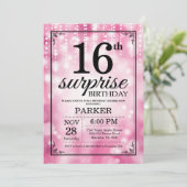 サプライズ16th誕生日招待状ピンクグリッター 招待状 (スタンド正面)