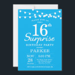 サプライズ16th誕生日招待状ブルー 招待状<br><div class="desc">ストリングライト付き誕生日招待状で16番目の驚きを実現。青の背景。子供の誕生日。男の子か女の子の誕生日。13日16日18日21日21日30日30日40日60日70日80日90日100日、年齢に関係なく。さらにカスタマイズするには、「クリック カスタマイズ   」ボタンをクリックし、デザインツールを使用してこのテンプレートを変更してください。</div>
