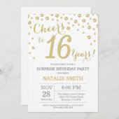 サプライズ16th誕生日金ゴールドグリッターダイヤモンド 招待状 (正面/裏面)