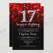 サプライズ17誕生日 – ブラックレッドシルバー 招待状 (正面/裏面)