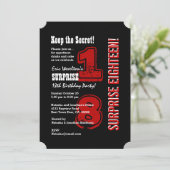 サプライズ18歳のモダンな誕生日 赤 黒 白 A01 招待状 (スタンド正面)