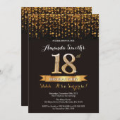サプライズ18歳の誕生日招待状 ブラック＆ゴールド 招待状 (正面/裏面)