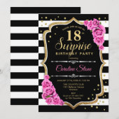 サプライズ18歳の誕生日 - 黒 白 ピンク 招待状 (正面/裏面)