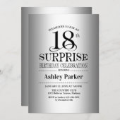 サプライズ18歳誕生日パーティー - シルバー 招待状 (正面/裏面)