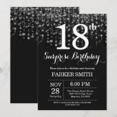 サプライズ18歳誕生日招待状 シルバーグリッター 招待状 (正面/裏面)