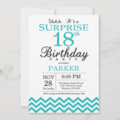サプライズ18歳誕生日招待状 ティール チェvron 招待状 (正面)