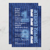 サプライズ18番目の誕生日ブルーストライプW555 招待状 (正面/裏面)