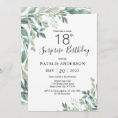 サプライズ18誕生日グリーンユーカリプタスグリーンリー 招待状 (正面/裏面)