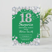 サプライズ18誕生日グリーン&シルバーダイヤモンド 招待状 (スタンド正面)