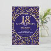 サプライズ18誕生日ネイビーブルーと金ゴールドフローラ 招待状 (スタンド正面)