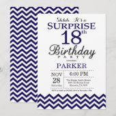サプライズ18誕生日ネイビーブルーシェブロン 招待状 (正面/裏面)