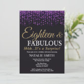 サプライズ18誕生日パープルと金ゴールドグリッター 招待状 (スタンド正面)