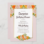 サプライズ18誕生日ピンクオレンジ金ゴールドパーティー 招待状 (正面/裏面)