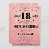 サプライズ18誕生日ピンクローズ金ゴールドグリッター 招待状 (正面/裏面)