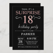 サプライズ18誕生日ブラックとバラピンク金ゴールド 招待状 (正面/裏面)