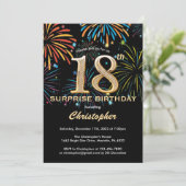 サプライズ18誕生日ブラック金ゴールドレインボー花火 招待状 (スタンド正面)