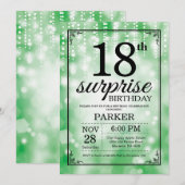 サプライズ18誕生日招待状グリーングリッター 招待状 (正面/裏面)