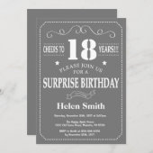 サプライズ18誕生日招待状グレーと白 招待状 (正面/裏面)