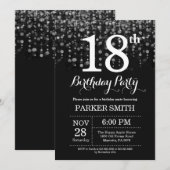 サプライズ18誕生日招待状シルバーグリッター 招待状 (正面/裏面)