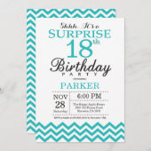 サプライズ18誕生日招待状ティール（緑がかった色）シェブロン 招待状 (正面/裏面)