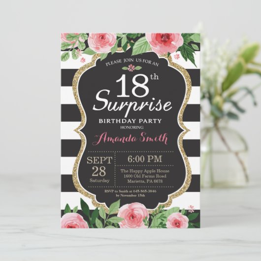 サプライズ18誕生日招待状女性。フローラ 招待状 (スタンド正面)