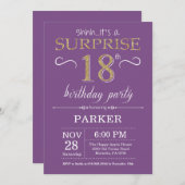 サプライズ18誕生日招待状紫と金ゴールド 招待状 (正面/裏面)
