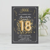 サプライズ18誕生日招待状金ゴールドChalkboard 招待状 (スタンド正面)