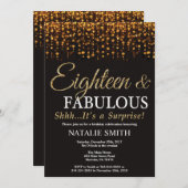 サプライズ18誕生日18と素晴らしい金ゴールド 招待状 (正面/裏面)