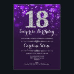 サプライズ18誕生日 – パープルシルバー 招待状<br><div class="desc">サプライズ18th誕生日招待状。紫エレガントのデザインとフェイクグリッター銀大人の誕生日。ダイヤモンド、《写真》ぼけ味ライト、スクリプトフォント。男女の招待状。誕生日パーティスタイリッシュに最適。メッセージもしの詳細なカスタマイズが必要。</div>