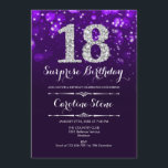 サプライズ18誕生日 – パープルシルバー 招待状<br><div class="desc">サプライズ18th誕生日招待状。紫エレガントのデザインとフェイクグリッター銀大人の誕生日。ダイヤモンド、《写真》ぼけ味ライト、スクリプトフォント。男女の招待状。誕生日パーティスタイリッシュに最適。メッセージもしの詳細なカスタマイズが必要。</div>