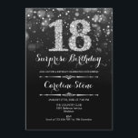 サプライズ18誕生日 – ブラックシルバー 招待状<br><div class="desc">サプライズ18th誕生日招待状。エレガント白黒銀フェイクグリッターデザイン。大人の誕生日。ダイヤモンドとスクリプトフォントを特徴とする男性または女性の日招待状。誕生日パーティスタイリッシュに最適。メッセージもしの詳細なカスタマイズが必要。</div>