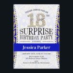 サプライズ18誕生日 – ホワイト金ゴールドブ王室のルー 招待状<br><div class="desc">サプライズ18th誕生日パーティーの招待状。エレガントグリッターフェイク金ゴールドの白と青の王室のデザイン。</div>